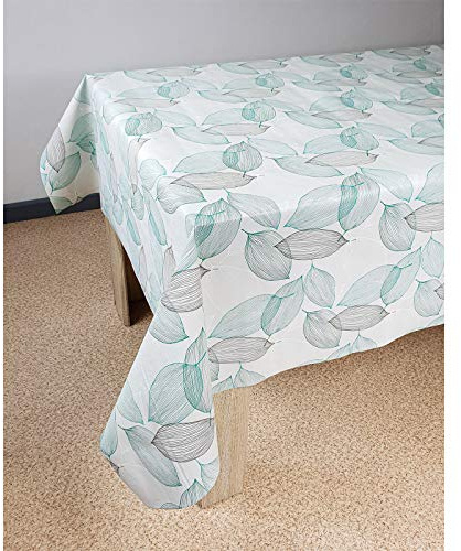 Wachstuchtischdecke 140x100 cm | Wachstischdecke mit wasserabweisender PVC-Beschichtung | Outdoor-Tischdecken für Garten und Küche | Tischdecke wetterfest und fleckabweisend | Blaue Blätter