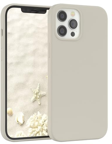EAZY CASE Premium Silikon Handyhülle kompatibel mit iPhone 12 Pro Max Slimcover mit Kameraschutz und Innenfutter, Silikonhülle, Schutzhülle, Bumper, Handy Case, Hülle, Softcase, Taupe