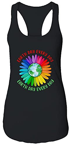 TeesMind Women's Earth Day Every Day Hippie Tie Dye Sunflower Shirt Racerback Tank Top (Black, 2XL)
