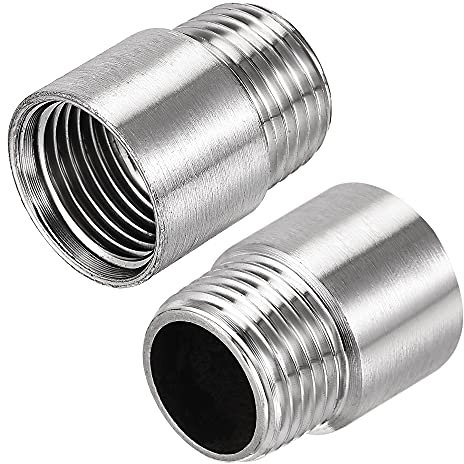uxcell Shower Head Extension Arm Stainless Steel 1/2PT Male to 1/2PT Female Thread 30mm Length Cast Pipe Fitting Coupler 2Pcs