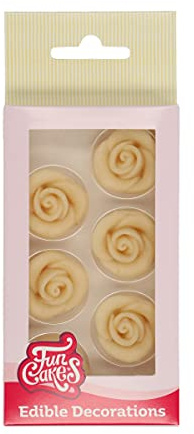FunCakes Marzipan Decorations Roses White: Prêt à utiliser pour la décoration de gâteau, parfait pour les cupcakes, muffins et plus, certifié sans gluten, Set / 6