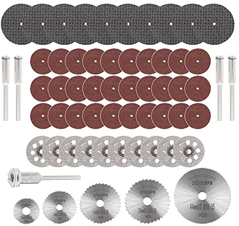 Gasea 60pcs Diamond Cutting Disc Kit for Rotary Tool – 1/8 Shank HSS Mini Cut Off Wheels & Circular Saw Blades with 5 Mandrels Cutting Set for Wood, Plastic, Stone & Metal