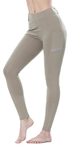 SPOEAR Horse Riding Pants Equestrian Women Full Seat Breeches Horseback Riding Tights Silicone Pockets(Khaki,L)