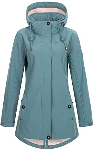 Ankerglut Damen Damen Softshellmantel Kurzmantel mit Kapuze Gefüttert Softshelljacke Übergangsjacke #Ankerglutbrise Softshelljacke