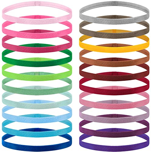 Duufin 20 Pieces Elastic Sport Headbands for Women and Girls - Non Slip Grip Headbands in 20 Colors - Ideal for Volleyball, Tennis, Yoga, Basketball, Walking, Exercise, Running