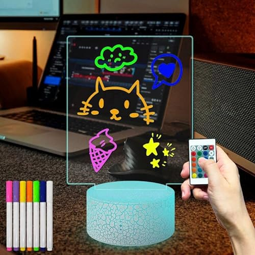 Masshomi Luz nocturna LED 16 cambio de color sensor táctil control remoto 7 bolígrafos de color DIY dibujar lámpara tablero de mensajes RGB carga USB funciona con pilas niño niña Domitory escritorio