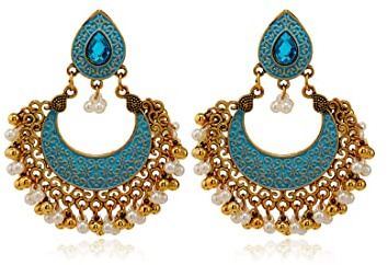 Boucles d'oreilles indiennes, boucles d'oreilles souvenir de mode indienne, boucles d'oreilles de personnalité nationale indienne, bijoux indiens (bleu lac), Zinc