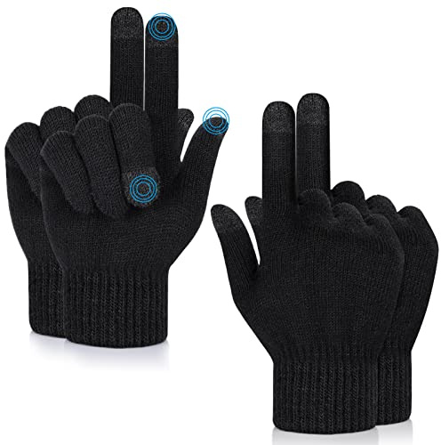 MELLIEX 2 Paia Guanti Termici Touch Screen Nero Guanti Invernali Caldi a Maglia per Smartphone, Bici, Running, e All'aperto per a Uomo e Donna