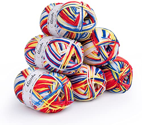 ilauke 6 Stück Wolle zum Häkeln Farbverlauf, 300g(6x50g) 4-Fädig Acrylgarn zum Stricken Häkelwolle mit Tragetasche, Dicke Baumwolle Häkelgarn Bunt Farbverlauf Set für Häkeln & Stricken