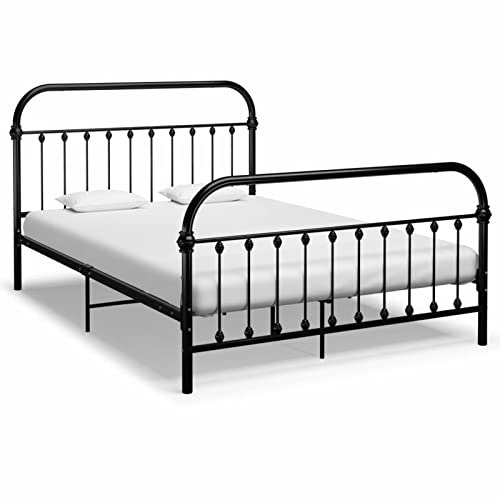 RONGQI Bettgestell, Bett, Lattenrost, Bettrahmen, Palettenbett,Jugendbett, Bed Frame, Schwarz Metall 120x200 cm