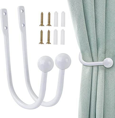 GWAWG 2 Stück Raffhalter Metall Weiß Gardinenhalter Raffhalter Wandbefestigung U-Form Raffbügel für Vorhänge Vorhang Holdbacks Tieback Hooks Dekorativer Raffhalter für Gardinen Haus Dekoration