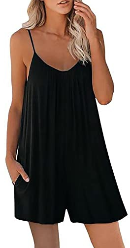 FDEETY Donna Jumpsuit Monopezzi Tutine Senza Manica Corta Estate Loose Estivi Tuta Playsuit Casual Salopette Romper