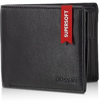 richhoff Supersoft M Leder Geldbörse Herren mit RFID Schutz I Echtleder Geldbeutel für Männer I Portemonnaie Damen Brieftasche Wallet Portmonee (Schwarz)
