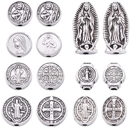 PandaHall Cruz de Jesús San Benito cuentas de aleación medalla cuentas sueltas cuentas espaciadoras cuentas colgantes conectores para manualidades rosario religioso creación de joyas, Varia, Plata