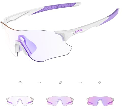 KAPVOE Sportbrille Selbsttönend Fahrradbrille Herren MTB Brille Klar Radbrille Damen Rennrad Sonnenbrille Baseball Radsport Laufen Golf - K1129