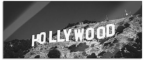 Pixxprint Glasbild Panorama, Wandbild aus Echtglas, Wahrzeichen von Hollywood, 120x50 cm, inkl. Aufhängung und Abstandshalter
