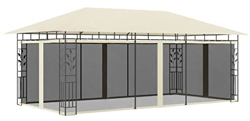 Pavillon mit Moskitonetz, 6 x 3 x 2,73 m, cremefarben