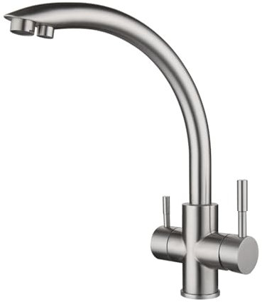 ZPSPZ 3 Way Stainless Steel Brushed Kitchen Tap, 360° Rotation, 3 Way Filter Tap for Kitchen Sink - Silver