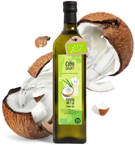 Aceite MCT C8 Orgánico Puro Prensado en Frío - 1 LT. Aceite de Coco MCT Comestible para Keto Paleo o para Uso en el Cuerpo y Cabellos. Aceite Vegano y Vegetariano. MCT Oil Organic.