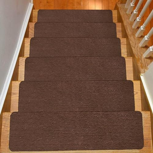 Hearda Treppenstufen Matten, Rectangular 76x20cm Treppe Treppenteppich, Stufenmatten, Treppenteppich Selbstklebend, Antirutschmatte Innenbereich für Schutz Kinder, Ältere (15 pc,Curry1)