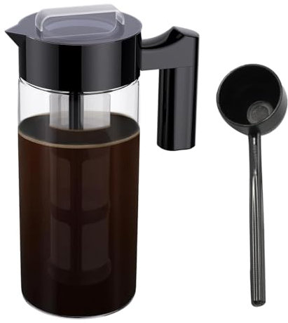 Booso Máquina de café, jarra de café de 40 oz con filtro de , jarra de café de vidrio para refrigerador, negra duradera