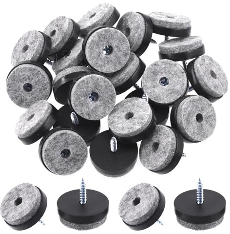 Rustark 40Pcs 28mm Schwarz Filzgleiter mit Schrauben Sortiment Set Rund Filzgleiter with Matching Strong Screws, Non Slip Furniture Felt Chair Pads für Möbel Böden