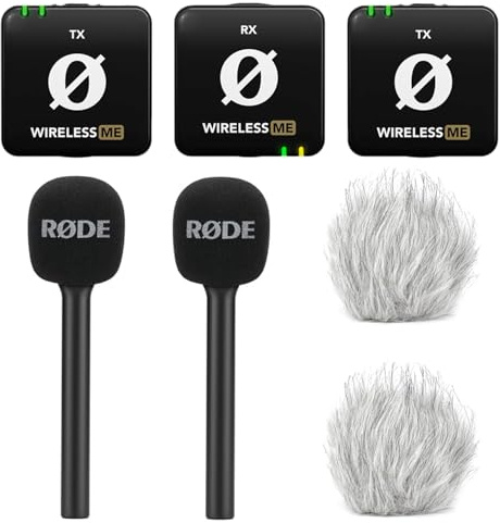 Rode Système sans fil ME double microphone + 2 adaptateurs manuels Interview GO + 2 pare-vent en fourrure Keepdrum