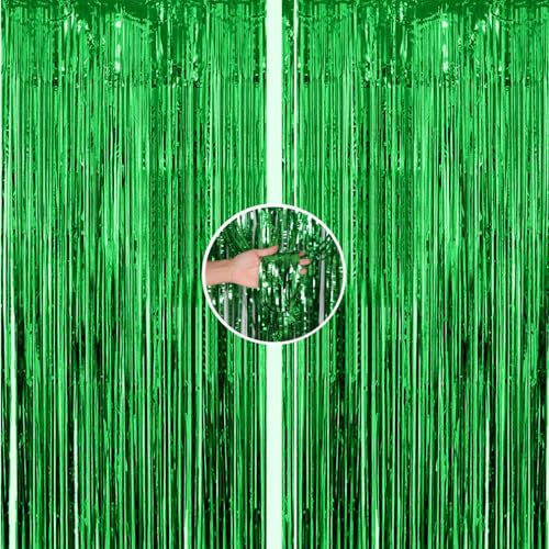 June tech Tinsel Curtain Glitter Girls Tinsel Curtains Pastel Foils Fringe Party Decoration Background for Unicorn Mermaid Fairy Princess Birthday School Child School Party (Green)