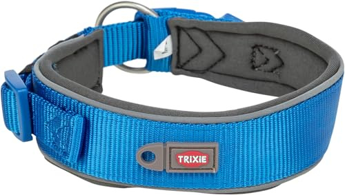 TRIXIE Premium halsband, storlek L-XL, halsomkrets 53–62 cm/50 mm i blått – steglöst justerbart hundhalsband för medelstora till stora hundar, neoprenvadderat – 1995902