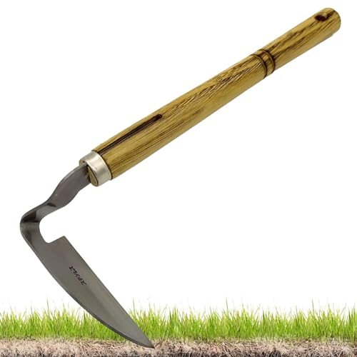 Zuasdvnk Utensile da giardino a forma di falciola, con manico in legno duro, per il giardino, attrezzi per diserbo, scavare e tagliare