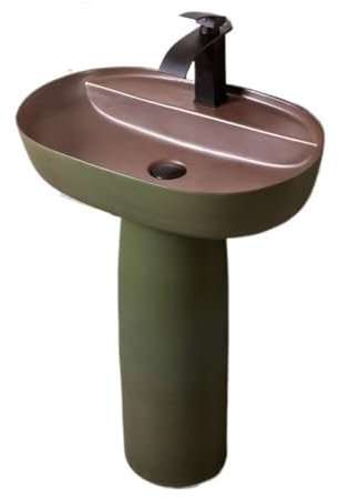 Standwaschbecken Grünes Vintage-Badezimmerwaschbecken mit Standfuß und einzelnem Hahnloch, bodenmontiertes Waschbecken for kleine Räume, zweiteilige Badezimmer-Standwaschbecken-Kombination Standwaschb
