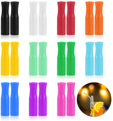 Reusable Silicone Straw Tips, 22 PCS Silicone Tips for Metal Straws Tips Multi-Color Food Grade Straws Tips Covers for 1/4 Inch Wide (6mm Out Diameter) Stainless Steel Straws Drinking Straws