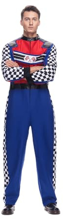 EraSpooky Herren Rennfahrer Kostüm für Erwachsene Halloween Finish Line Rennfahrer Outfits Rollenspiel Kostüm