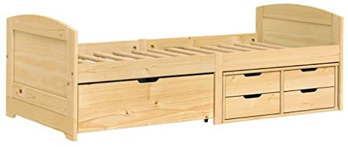vidaXL Sofá Cama con 5 cajones Madera Maciza Pino iRun 90x200cm, Cama de Invitados, Cama Ocasional, sofá Cama de Madera, Cama, Estructura de sofá Cama