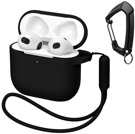 MATEPROX Custodia Silicone Compatibile con AirPods 4 2024, Cover Protettiva Antiurto con Laccio e Portachiavi, Antigraffio Cover per AirPods 4a Generazione-Nero