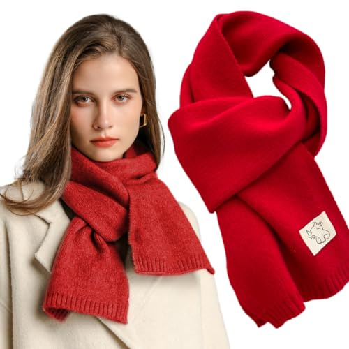 Xifrika Sciarpa da Donna in Maglia Morbida Senza Frange - Colore Rosso. Scialle Invernale Elegante, Caldo e Confortevole. Dimensioni 160x20 cm.