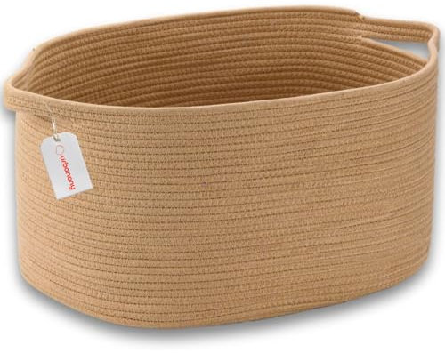 Urbanony Extra Large Cotton Rope Storage Basket (Honey) – Woven Laundry, Blanket & Toy Organiser, Washing Basket for Laundry, Nursery & Home (55x38x30 cm, 65L)