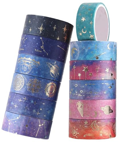 Eclovane 12 Rolls Washi Tape Set - Galaxy Purple Decorative Masking Tape for Crafts, Scrapbooking, Journaling, DIY Projects – Vibrant Patterns