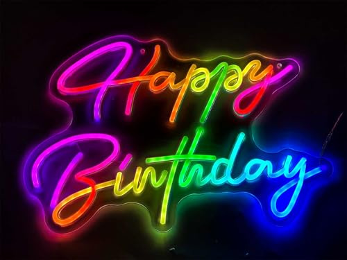 Smart RGB-Farbfluss-Effekt Happy Birthday LED Neon Zeichen mit Fernbedienung App Control Musik Sync Timer Einstellung LED Acryllicht für Wand Party Dekor Schlafzimmer Bar Hochzeit Home Geburtstag USB