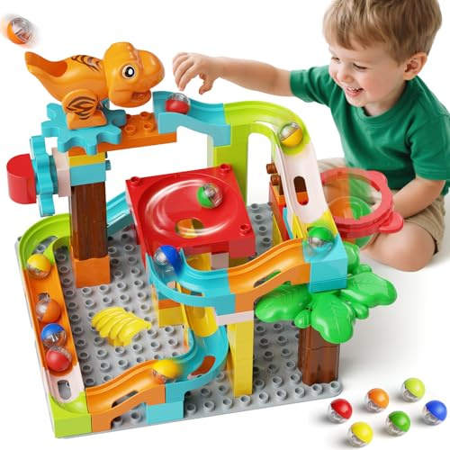 burgkidz Circuit de Billes, 90 pièces Marble Run Labyrinthe Parcours de Billes à Construire, Jeu de Construction Créatif Jouet d'apprentissage Cadeau Enfant Dès 3 4 5 6 7 8 Ans Fille Garçon