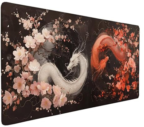 Large Red Mouse Mat 600x300x3 mm, Waterproof Gaming Mouse Pad Dragon Desk Mat with Anti-Slip Rubber Base and Stitched Edges Mousepad Office Accessories for PC, Laptop, Home Office, Gifts -ly250569