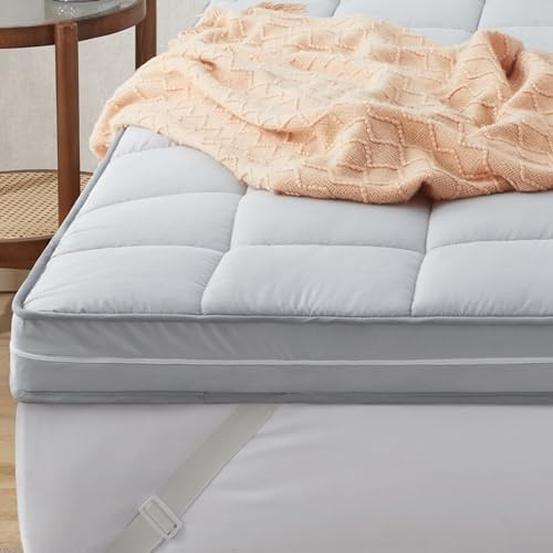 Jamdok King Size 10cm Gel Memory Foam Mattress Topper For Back Pain Relief,7.6cm Support Foam and 2.4cm Removable Pillow Top Cover,Medium Firm(150X200cm) Gray