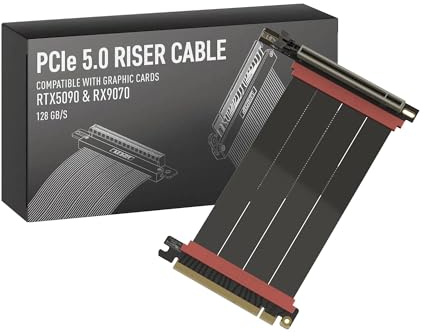 LINKUP AVA5 Armour PCIE 5.0 Riser RTX 5090 RX 9070, GPU-klar kabel, 16 x 128 Gbit/s, kompatibel med PCIE 4.0 och WRX80/WRX90e, 15 cm (total längd 19 cm), rät vinkel, svart
