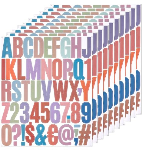 8 Blatt 500 Stück Bunt Klebebuchstaben Buchstaben, Buchstaben Aufkleber Zum Aufkleben Buchstabe Sticker Klebebuchstaben Wetterfest Buchstabe Aufkleber Groß für DIY Basteln Postfach Schilder (Retro)