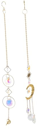 Toddmomy 2 Piezas Decoración de Luna y Estrella para Ventanas Prismas de Luz para Interior y Exterior Adorno de Jardín con Refracción de Luz y Arcoíris Vibrante