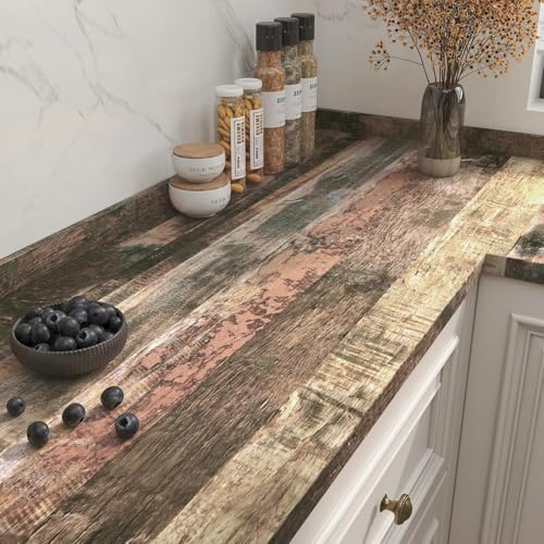 FunStick Selbstklebende Tapete Holzoptik Rustikal Braun Holzfolie Arbeitsplatte Küche Klebefolie Holzoptik Küchenschränke Wasserdicht Holzpaneele Tapete Selbstklebend Schlafzimmer Küche Braun 30CMx5M