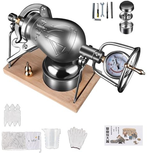 Chinese Popcorn Maker, Hot Air Popcorn Machine, Stainless Steel Popcorn Popper,Hand Popcorn Machine with Wooden Board Base, Chinese Vintage Traditional Grain Amplifier(328ml) (268ml)