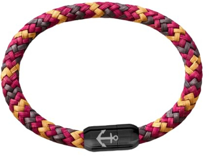Paris Montana armband paracord, flätad av sjömansgarn, med svart magnetisk stängning av rostfritt stål, ankargravyr, maritim och vattentät, 8 mm diameter, handgjord (solnedgång Tide, 23)