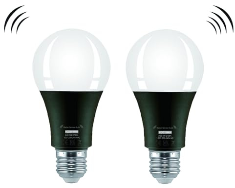 KOOYWAN 9W E27 LED Lampe mit Bewegungsmelder 2700K Schwarz 2 Stück | Radar- und Lichtsensor. Kein Dauerlicht ohne Bewegung. Gute Wärmeableitung und 25000H Lebensdauer. Für Flur und Garage.