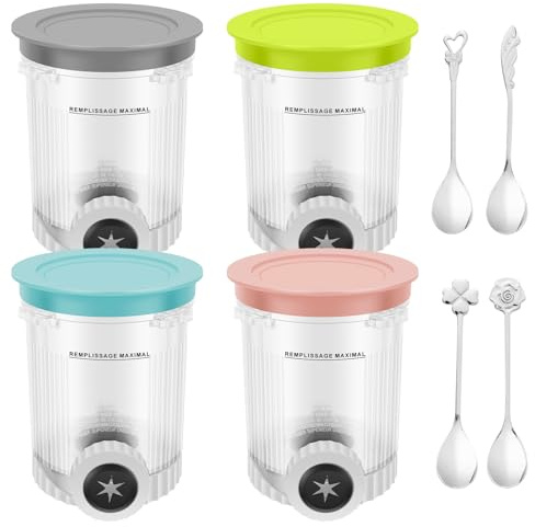 Pack of 4 Creami Pints, 450ml Ice Container for Swirl NC700/NC701 Series, Ice Cream Container with Lid and 4 Aluminum Spoons, for Swirl Ice Cream Maker Accessories